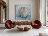 Coastal Calm II by Leslie Trimbach. Shown as extra-large giant wall art in a modern living room. Available as an archival giclee rolled canvas, fine art paper, or poster print. SKU 102013a.