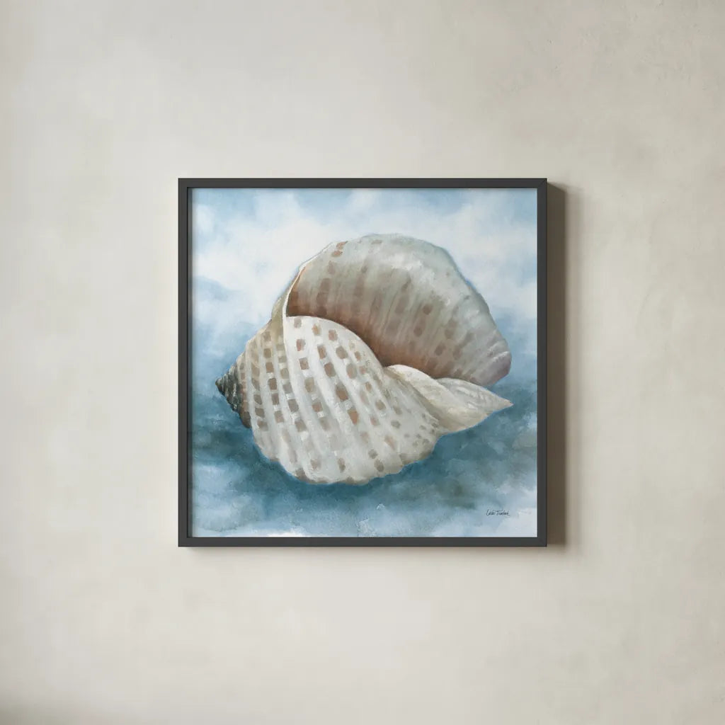 Coastal Calm III by Leslie Trimbach. Shown in a sleek black glass frame for a contemporary gallery look. Available as an archival giclee rolled canvas, fine art paper, or poster print. SKU 102014a.