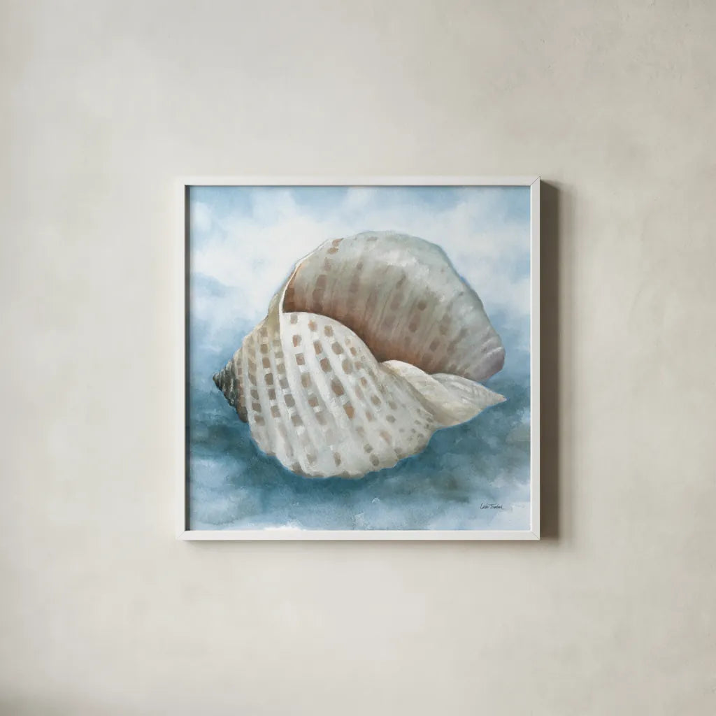 Coastal Calm III by Leslie Trimbach. Shown in a crisp white glass frame for a clean and minimalist style. Available as an archival giclee rolled canvas, fine art paper, or poster print. SKU 102014a.