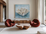 Coastal Calm IV by Leslie Trimbach. Shown as extra-large giant wall art in a modern living room. Available as an archival giclee rolled canvas, fine art paper, or poster print. SKU 102015a.
