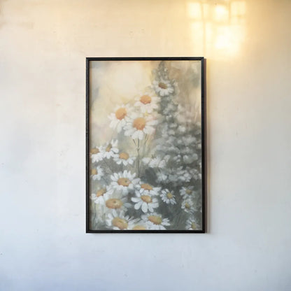 Daisy Dreams by Leslie Trimbach. shown as a paper print in a black flame. Available as a archival giclee rolled canvas, fine art paper, or poster print. SKU 92798h.