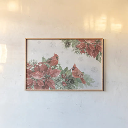 Feathered Festivities I by Leslie Trimbach. shown as a paper print in a natural frame. Available as a archival giclee rolled canvas, fine art paper, or poster print. SKU 89074i.