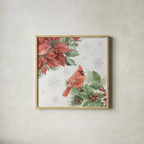 Feathered Festivities II by Leslie Trimbach. Shown in a natural wood glass frame for a timeless modern aesthetic. Available as an archival giclee rolled canvas, fine art paper, or poster print. SKU 89075a.
