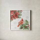 Feathered Festivities II by Leslie Trimbach. Shown in a crisp white glass frame for a clean and minimalist style. Available as an archival giclee rolled canvas, fine art paper, or poster print. SKU 89075a.