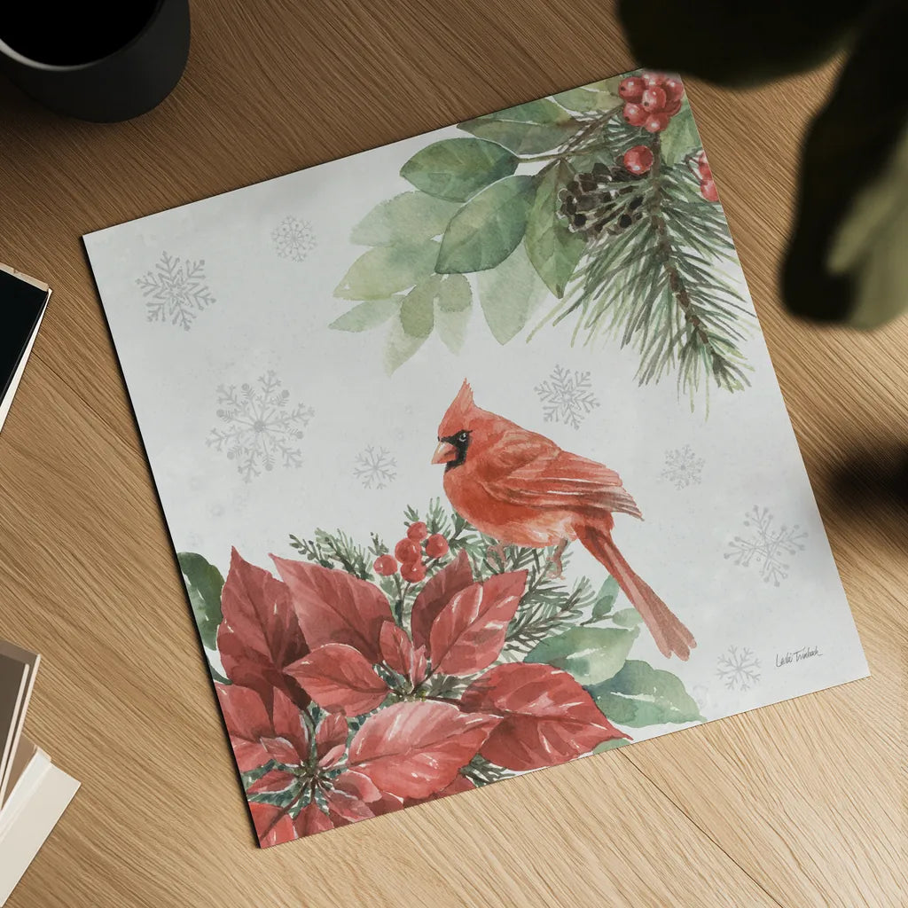 Feathered Festivities III by Leslie Trimbach. Shown as a detailed flat fine art print, highlighting archival giclee quality. Available as an archival giclee rolled canvas, fine art paper, or poster print. SKU 89076a.