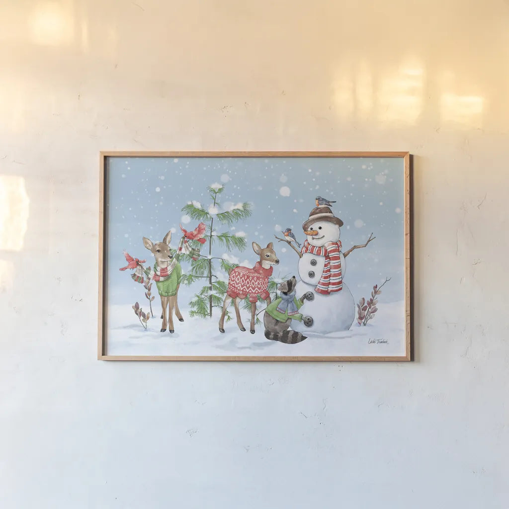 Festive Friends I by Leslie Trimbach. shown as a paper print in a natural frame. Available as a archival giclee rolled canvas, fine art paper, or poster print. SKU 86979i.