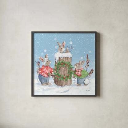 Festive Friends II by Leslie Trimbach. Shown in a sleek black glass frame for a contemporary gallery look. Available as an archival giclee rolled canvas, fine art paper, or poster print. SKU 86980a.