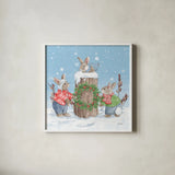 Festive Friends II by Leslie Trimbach. Shown in a crisp white glass frame for a clean and minimalist style. Available as an archival giclee rolled canvas, fine art paper, or poster print. SKU 86980a.