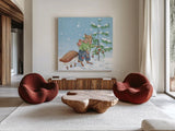Festive Friends III by Leslie Trimbach. Shown as extra-large giant wall art in a modern living room. Available as an archival giclee rolled canvas, fine art paper, or poster print. SKU 86981a.