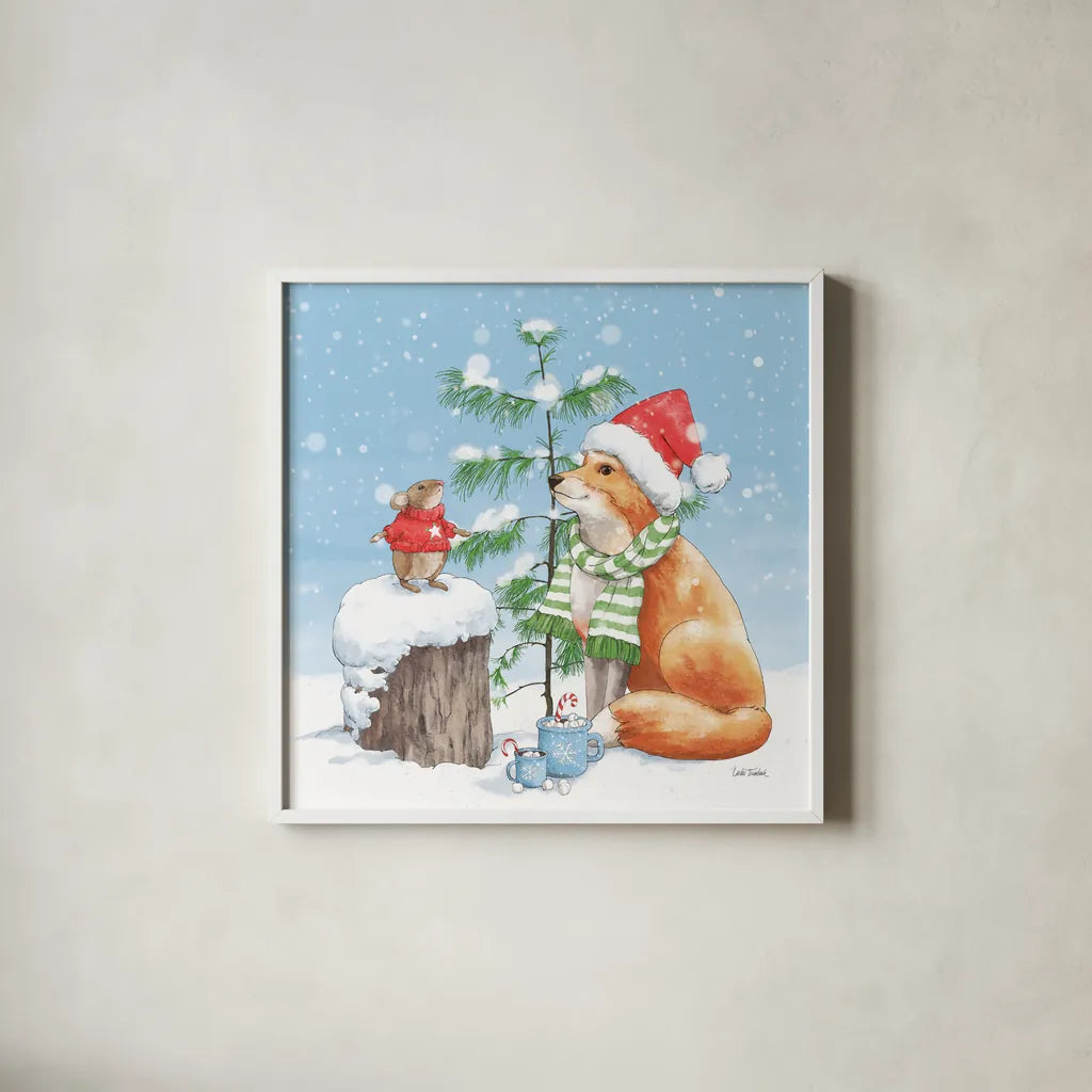 Festive Friends IV by Leslie Trimbach. Shown in a crisp white glass frame for a clean and minimalist style. Available as an archival giclee rolled canvas, fine art paper, or poster print. SKU 86982a.