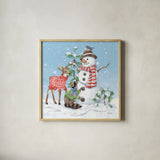 Festive Friends V by Leslie Trimbach. Shown in a natural wood glass frame for a timeless modern aesthetic. Available as an archival giclee rolled canvas, fine art paper, or poster print. SKU 86983a.