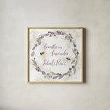 Fresh Lavender VI by Leslie Trimbach. Shown in a natural wood glass frame for a timeless modern aesthetic. Available as an archival giclee rolled canvas, fine art paper, or poster print. SKU 94992a.