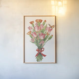 Fresh Petals I by Leslie Trimbach. shown as a paper print in a natural frame. Available as a archival giclee rolled canvas, fine art paper, or poster print. SKU 102803h.