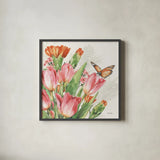 Fresh Petals V by Leslie Trimbach. Shown in a sleek black glass frame for a contemporary gallery look. Available as an archival giclee rolled canvas, fine art paper, or poster print. SKU 102807a.