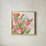 Fresh Petals V by Leslie Trimbach. Shown in a natural wood glass frame for a timeless modern aesthetic. Available as an archival giclee rolled canvas, fine art paper, or poster print. SKU 102807a.
