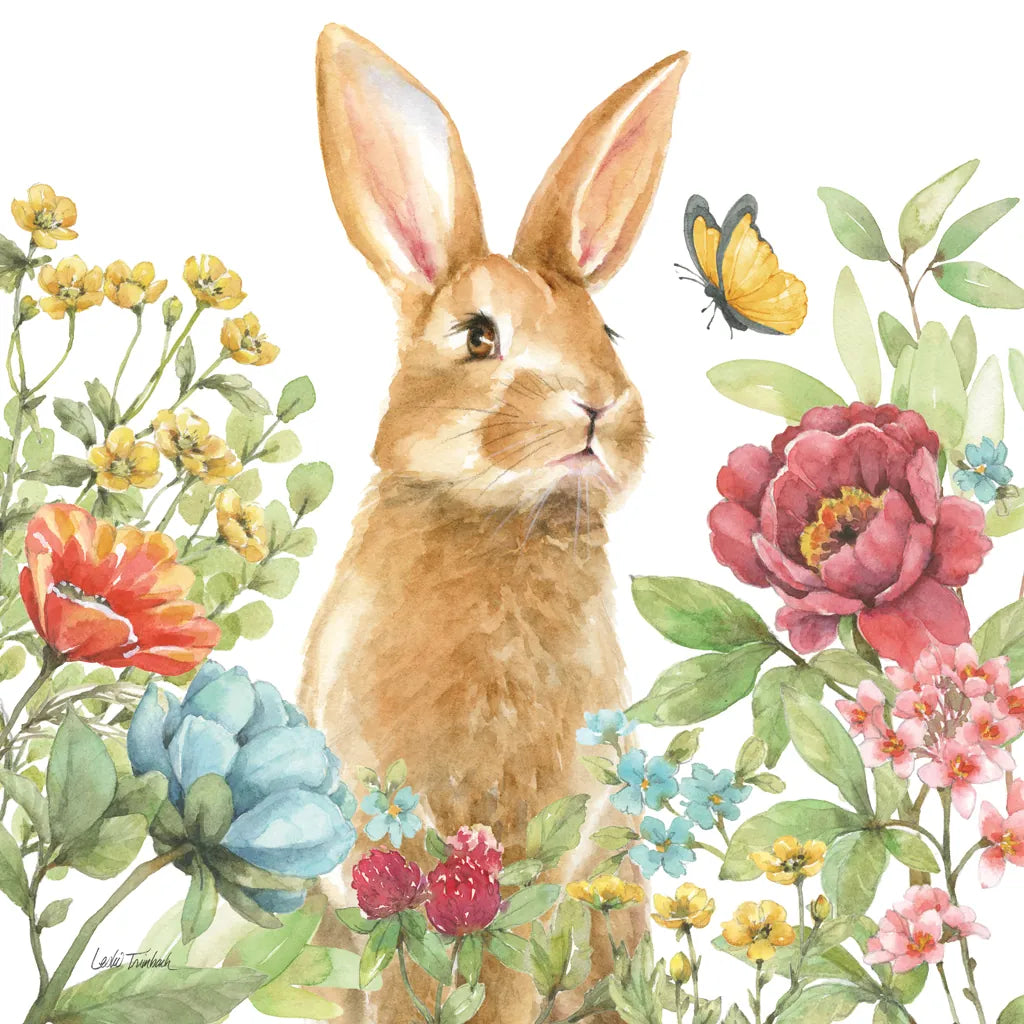 Garden Bunnies IV by Leslie Trimbach. SKU 83604a. Archival Giclee Fine art print for wall decor.