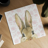 Garden Bunnies VI Pink by Leslie Trimbach. Shown as a detailed flat fine art print, highlighting archival giclee quality. Available as an archival giclee rolled canvas, fine art paper, or poster print. SKU 84120a.