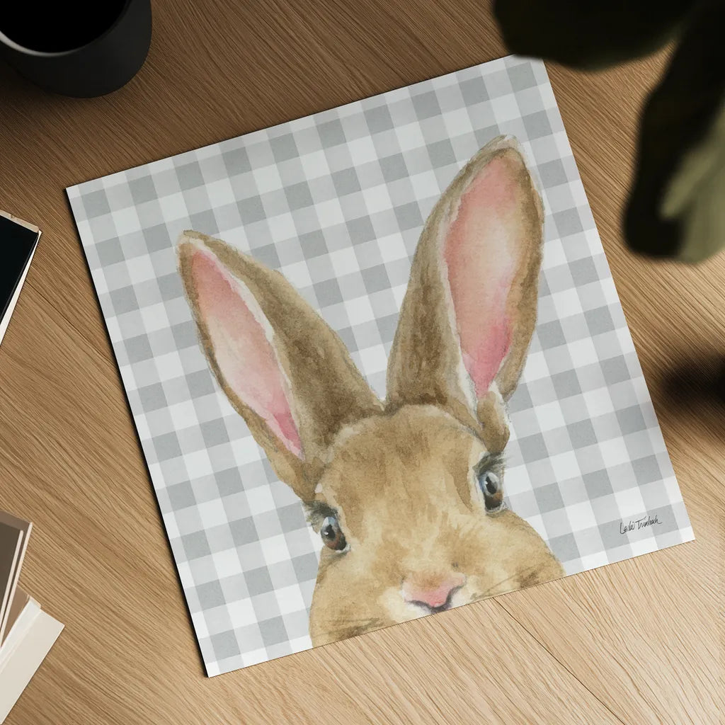 Garden Bunnies VII by Leslie Trimbach. Shown as a detailed flat fine art print, highlighting archival giclee quality. Available as an archival giclee rolled canvas, fine art paper, or poster print. SKU 83607a.