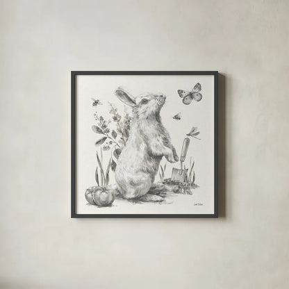 Garden Patch I Sketch by Leslie Trimbach. Shown in a sleek black glass frame for a contemporary gallery look. Available as an archival giclee rolled canvas, fine art paper, or poster print. SKU 90670a.