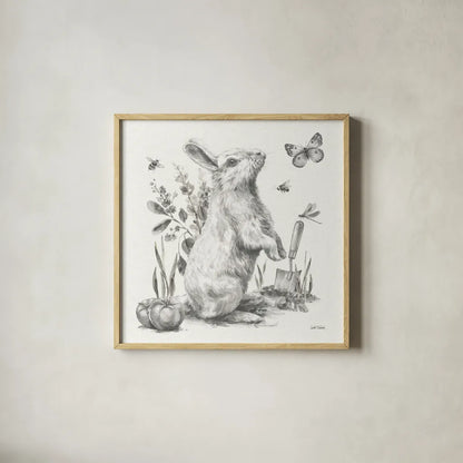 Garden Patch I Sketch by Leslie Trimbach. Shown in a natural wood glass frame for a timeless modern aesthetic. Available as an archival giclee rolled canvas, fine art paper, or poster print. SKU 90670a.