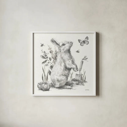 Garden Patch I Sketch by Leslie Trimbach. Shown in a crisp white glass frame for a clean and minimalist style. Available as an archival giclee rolled canvas, fine art paper, or poster print. SKU 90670a.