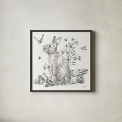 Garden Patch II Sketch by Leslie Trimbach. Shown in a sleek black glass frame for a contemporary gallery look. Available as an archival giclee rolled canvas, fine art paper, or poster print. SKU 90671a.