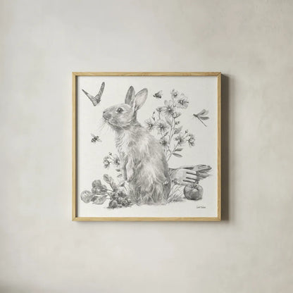 Garden Patch II Sketch by Leslie Trimbach. Shown in a natural wood glass frame for a timeless modern aesthetic. Available as an archival giclee rolled canvas, fine art paper, or poster print. SKU 90671a.