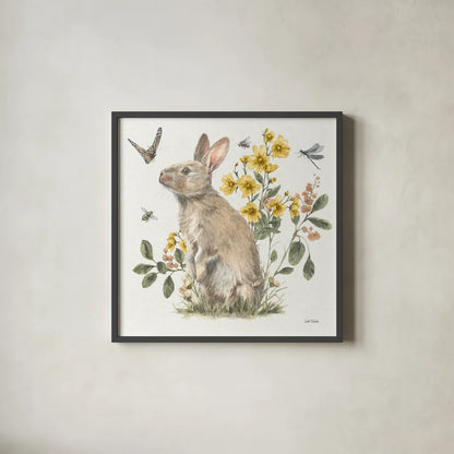 Garden Patch II Yellow by Leslie Trimbach. Shown in a sleek black glass frame for a contemporary gallery look. Available as an archival giclee rolled canvas, fine art paper, or poster print. SKU 90739a.