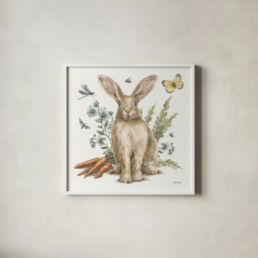 Garden Patch III by Leslie Trimbach. Shown in a crisp white glass frame for a clean and minimalist style. Available as an archival giclee rolled canvas, fine art paper, or poster print. SKU 90662a.