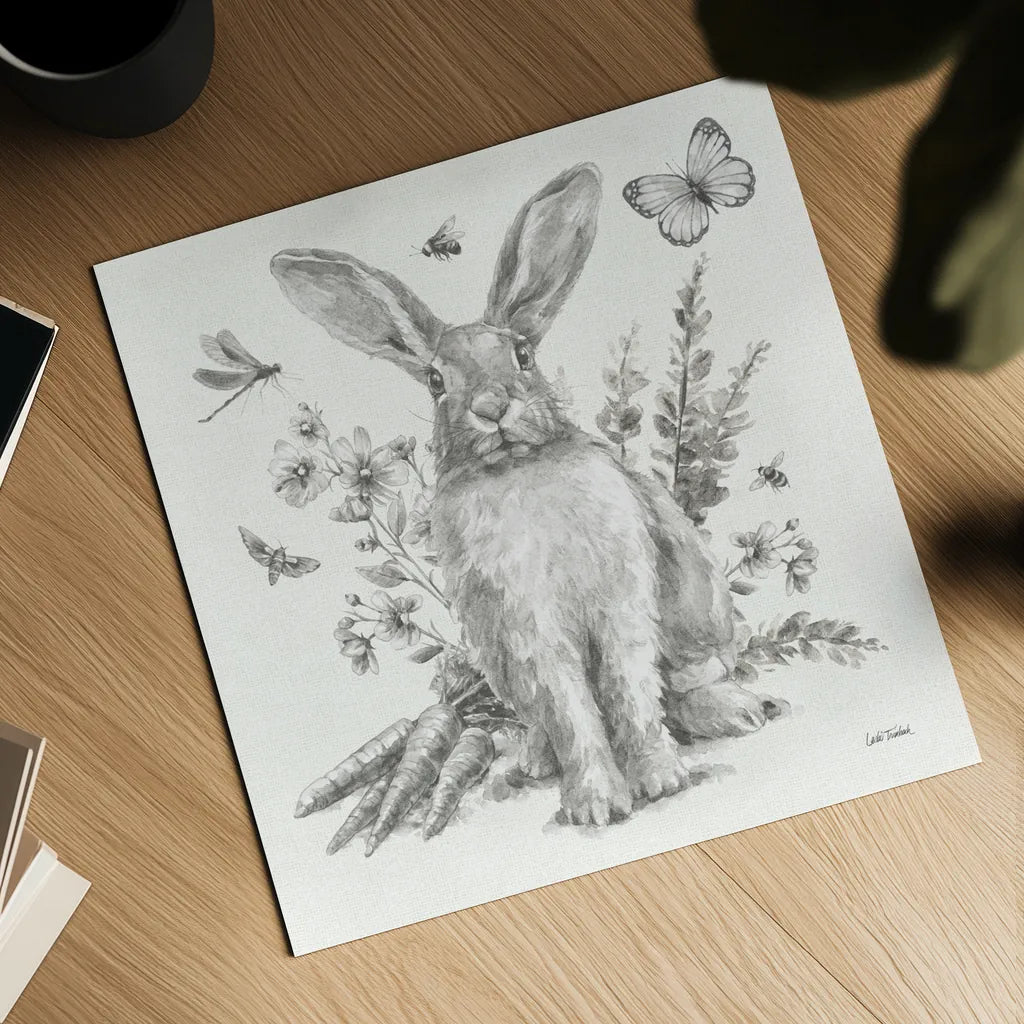 Garden Patch III Sketch by Leslie Trimbach. Shown as a detailed flat fine art print, highlighting archival giclee quality. Available as an archival giclee rolled canvas, fine art paper, or poster print. SKU 90672a.