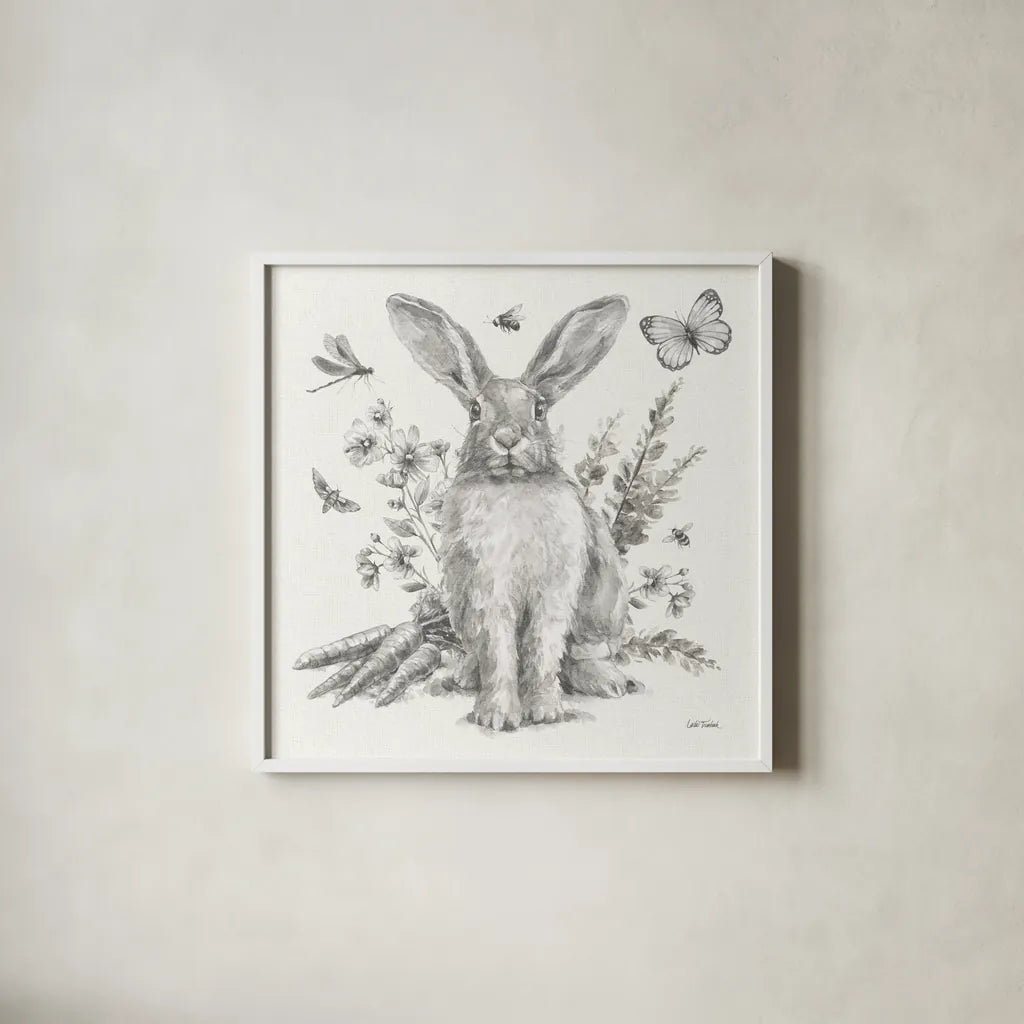 Garden Patch III Sketch by Leslie Trimbach. Shown in a crisp white glass frame for a clean and minimalist style. Available as an archival giclee rolled canvas, fine art paper, or poster print. SKU 90672a.