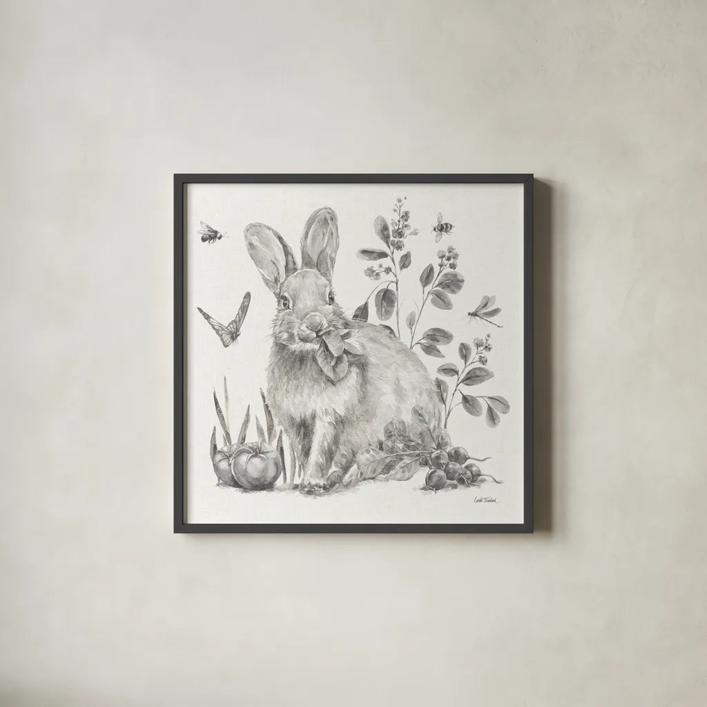 Garden Patch IV Sketch by Leslie Trimbach. Shown in a sleek black glass frame for a contemporary gallery look. Available as an archival giclee rolled canvas, fine art paper, or poster print. SKU 90673a.