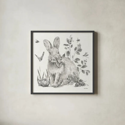 Garden Patch IV Sketch by Leslie Trimbach. Shown in a sleek black glass frame for a contemporary gallery look. Available as an archival giclee rolled canvas, fine art paper, or poster print. SKU 90673a.