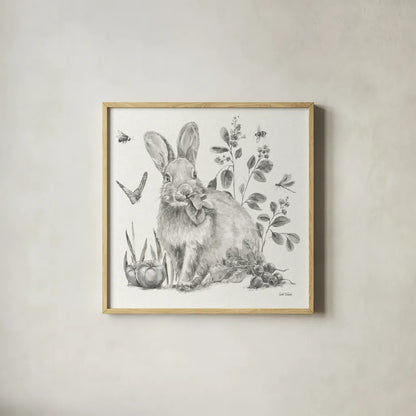 Garden Patch IV Sketch by Leslie Trimbach. Shown in a natural wood glass frame for a timeless modern aesthetic. Available as an archival giclee rolled canvas, fine art paper, or poster print. SKU 90673a.