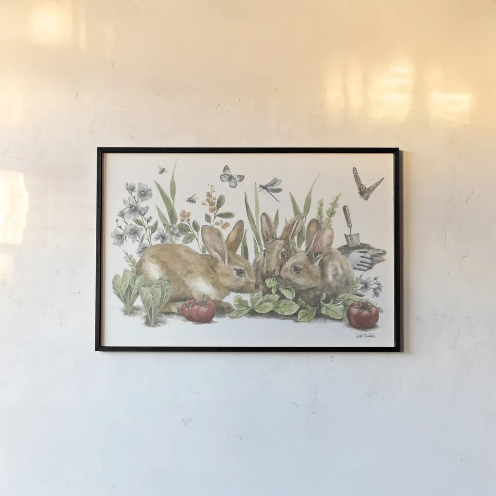 Garden Patch IX by Leslie Trimbach. shown as a paper print in a black flame. Available as a archival giclee rolled canvas, fine art paper, or poster print. SKU 90668i.