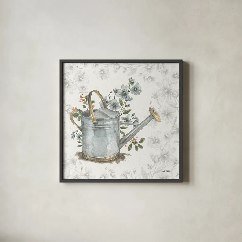 Garden Patch V by Leslie Trimbach. Shown in a sleek black glass frame for a contemporary gallery look. Available as an archival giclee rolled canvas, fine art paper, or poster print. SKU 90664a.