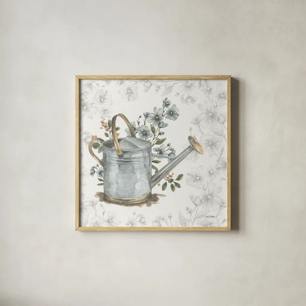 Garden Patch V by Leslie Trimbach. Shown in a natural wood glass frame for a timeless modern aesthetic. Available as an archival giclee rolled canvas, fine art paper, or poster print. SKU 90664a.