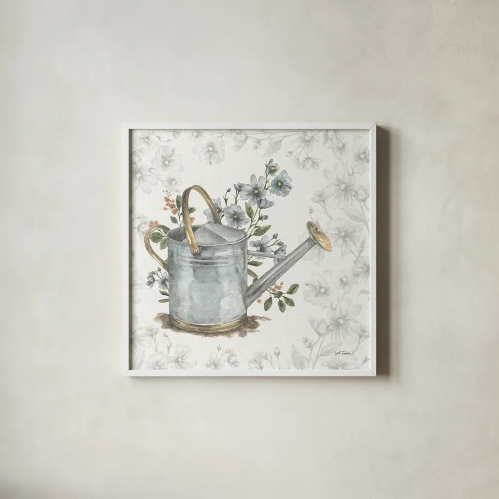 Garden Patch V by Leslie Trimbach. Shown in a crisp white glass frame for a clean and minimalist style. Available as an archival giclee rolled canvas, fine art paper, or poster print. SKU 90664a.