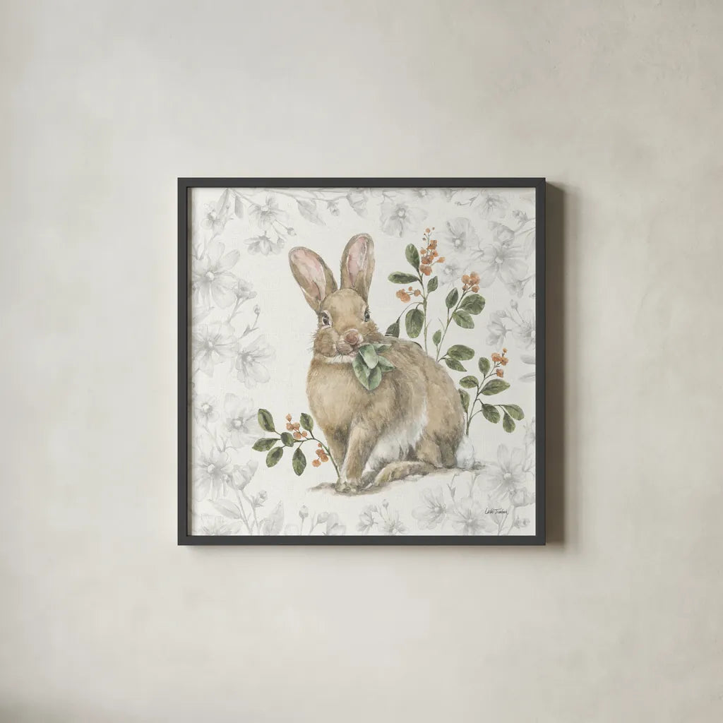 Garden Patch VI by Leslie Trimbach. Shown in a sleek black glass frame for a contemporary gallery look. Available as an archival giclee rolled canvas, fine art paper, or poster print. SKU 90665a.