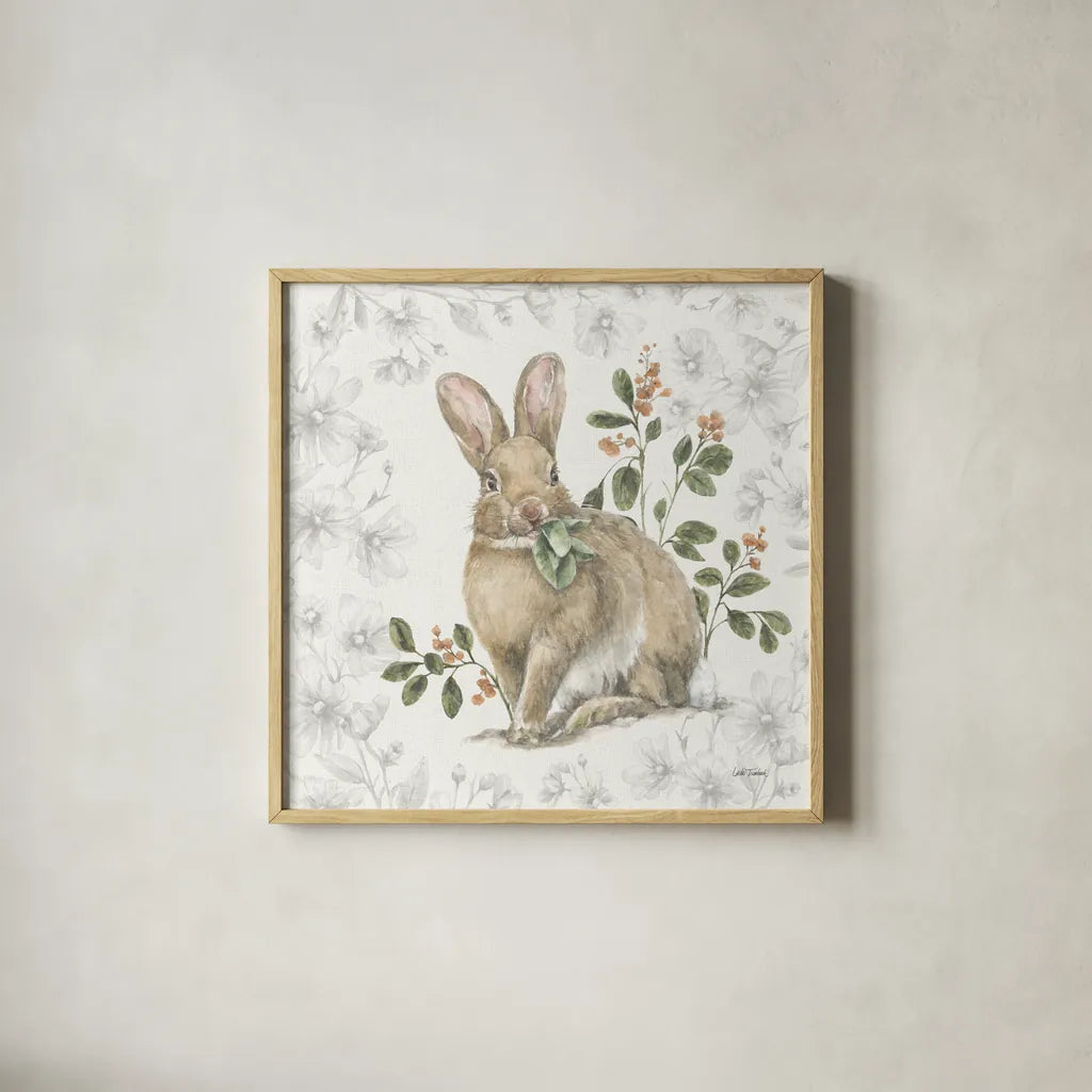 Garden Patch VI by Leslie Trimbach. Shown in a natural wood glass frame for a timeless modern aesthetic. Available as an archival giclee rolled canvas, fine art paper, or poster print. SKU 90665a.