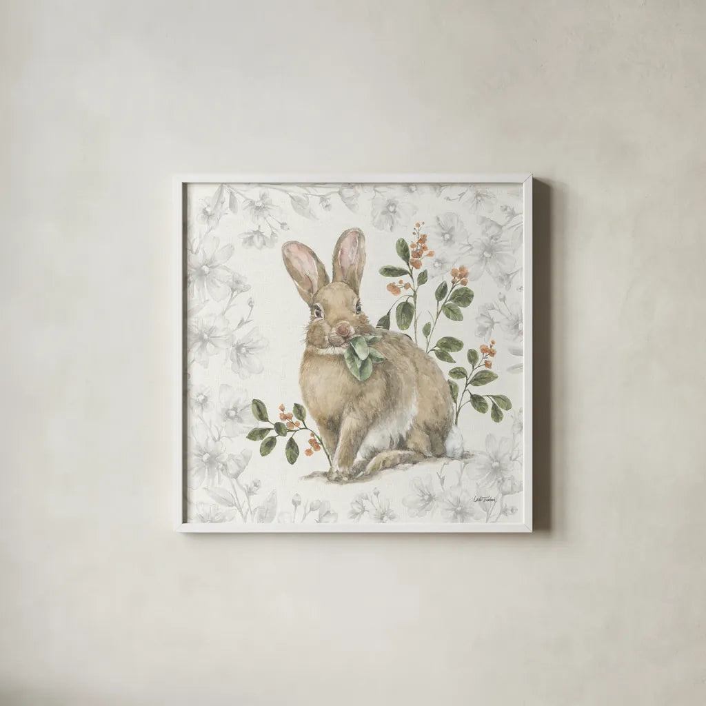 Garden Patch VI by Leslie Trimbach. Shown in a crisp white glass frame for a clean and minimalist style. Available as an archival giclee rolled canvas, fine art paper, or poster print. SKU 90665a.