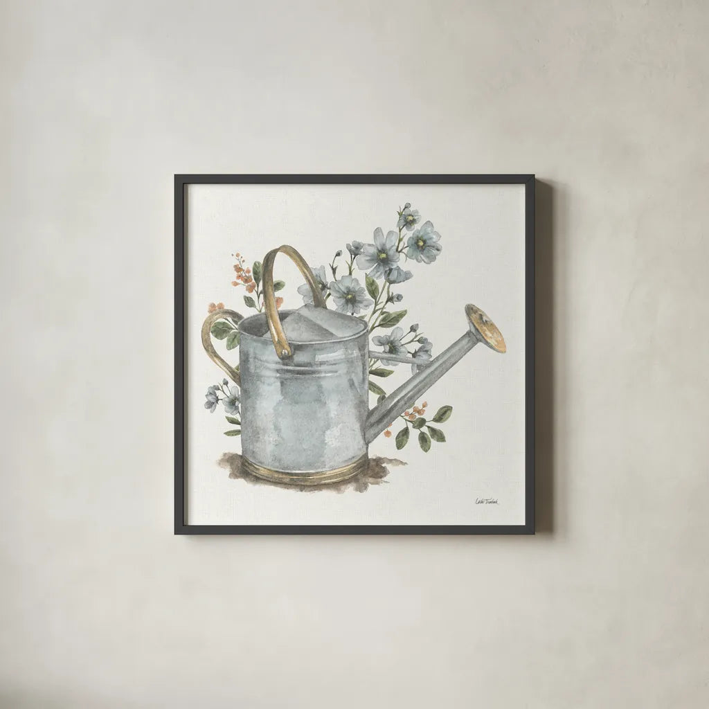 Garden Patch VII by Leslie Trimbach. Shown in a sleek black glass frame for a contemporary gallery look. Available as an archival giclee rolled canvas, fine art paper, or poster print. SKU 90666a.
