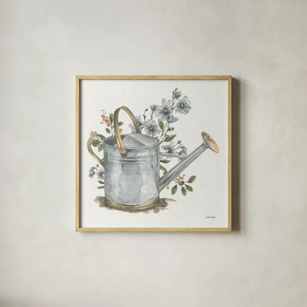 Garden Patch VII by Leslie Trimbach. Shown in a natural wood glass frame for a timeless modern aesthetic. Available as an archival giclee rolled canvas, fine art paper, or poster print. SKU 90666a.