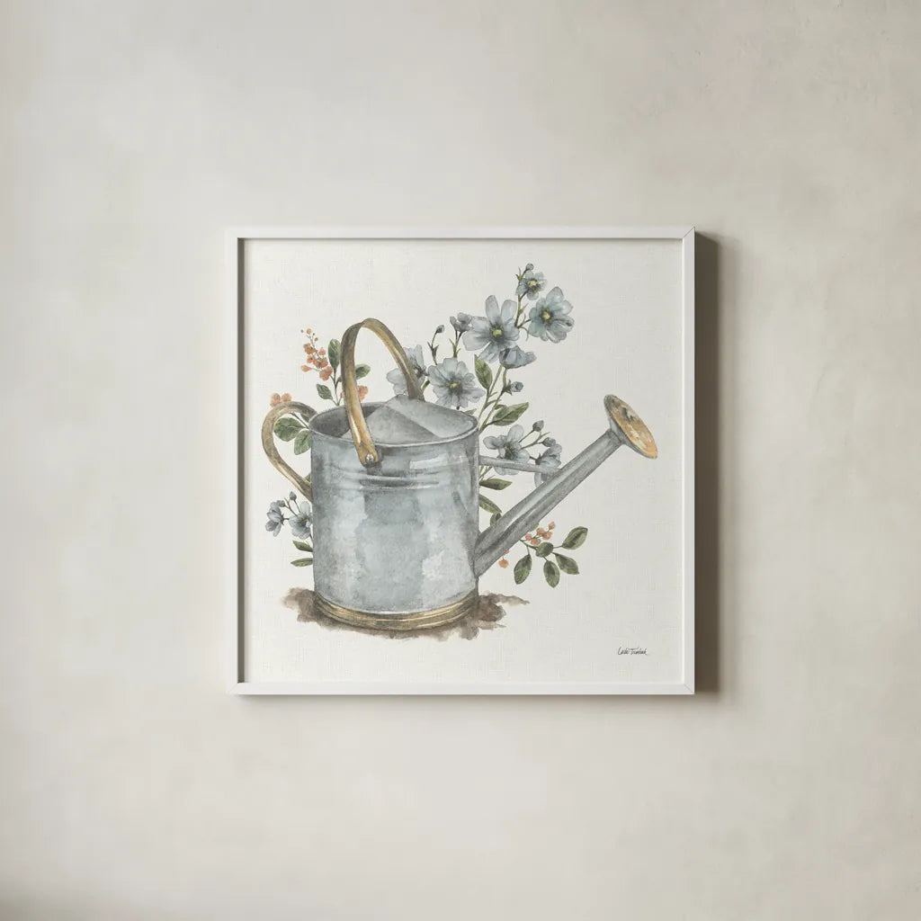 Garden Patch VII by Leslie Trimbach. Shown in a crisp white glass frame for a clean and minimalist style. Available as an archival giclee rolled canvas, fine art paper, or poster print. SKU 90666a.