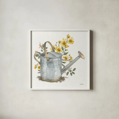 Garden Patch VII Yellow by Leslie Trimbach. Shown in a crisp white glass frame for a clean and minimalist style. Available as an archival giclee rolled canvas, fine art paper, or poster print. SKU 90740a.