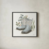 Garden Patch VIII by Leslie Trimbach. Shown in a sleek black glass frame for a contemporary gallery look. Available as an archival giclee rolled canvas, fine art paper, or poster print. SKU 90667a.