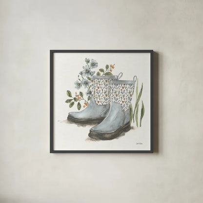 Garden Patch VIII by Leslie Trimbach. Shown in a sleek black glass frame for a contemporary gallery look. Available as an archival giclee rolled canvas, fine art paper, or poster print. SKU 90667a.