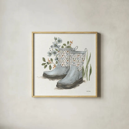 Garden Patch VIII by Leslie Trimbach. Shown in a natural wood glass frame for a timeless modern aesthetic. Available as an archival giclee rolled canvas, fine art paper, or poster print. SKU 90667a.