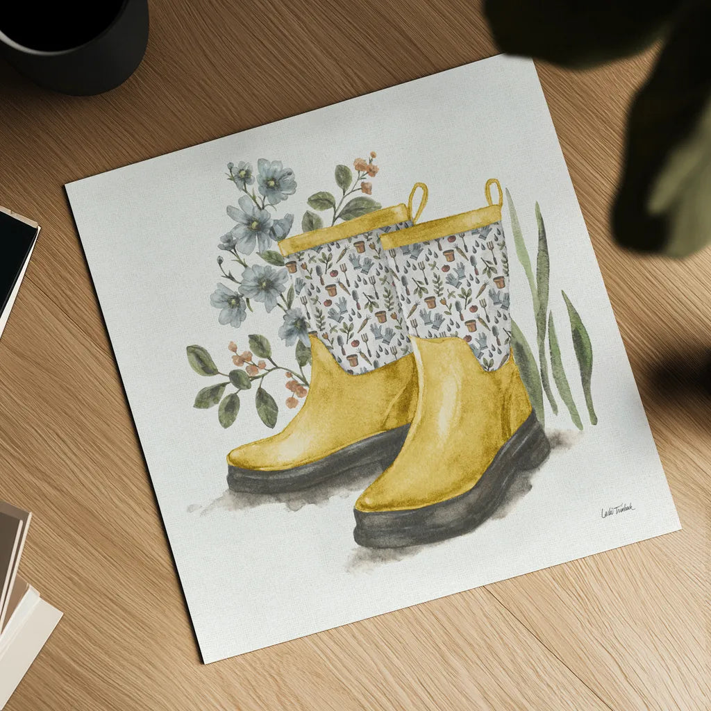 Garden Patch VIII Yellow by Leslie Trimbach. Shown as a detailed flat fine art print, highlighting archival giclee quality. Available as an archival giclee rolled canvas, fine art paper, or poster print. SKU 90741a.