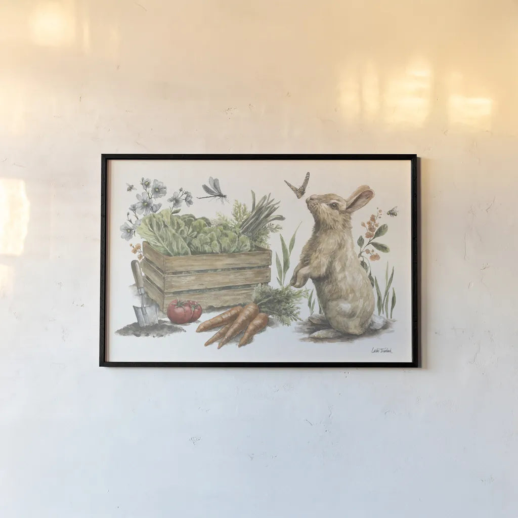 Garden Patch X by Leslie Trimbach. shown as a paper print in a black flame. Available as a archival giclee rolled canvas, fine art paper, or poster print. SKU 90669i.